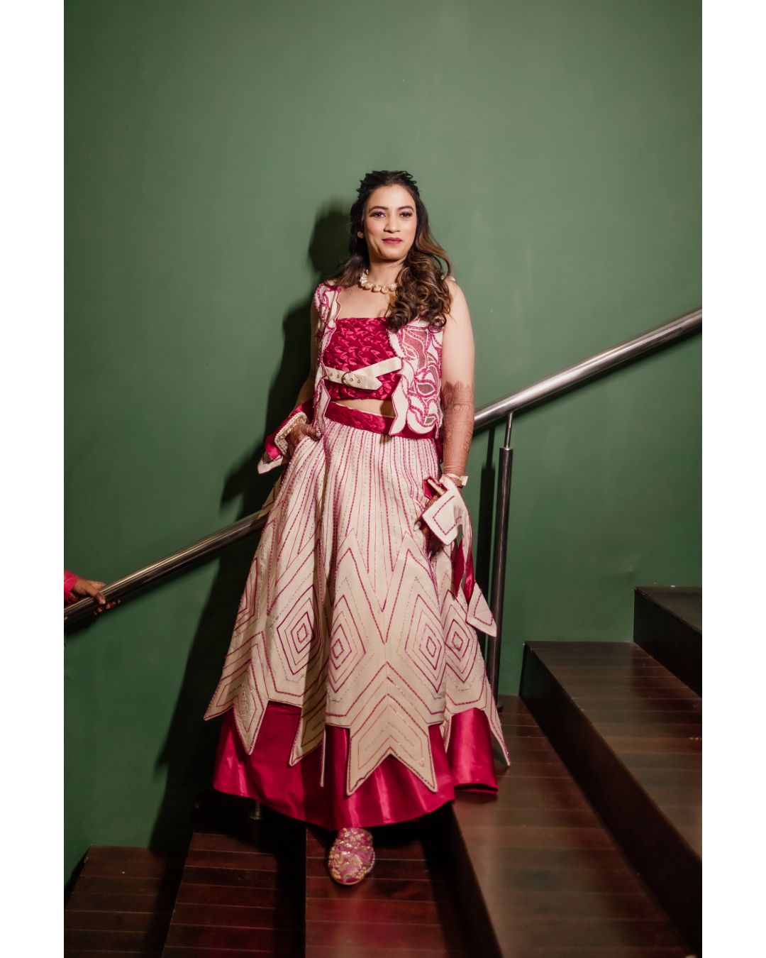Ivory n fuscia pink lehanga