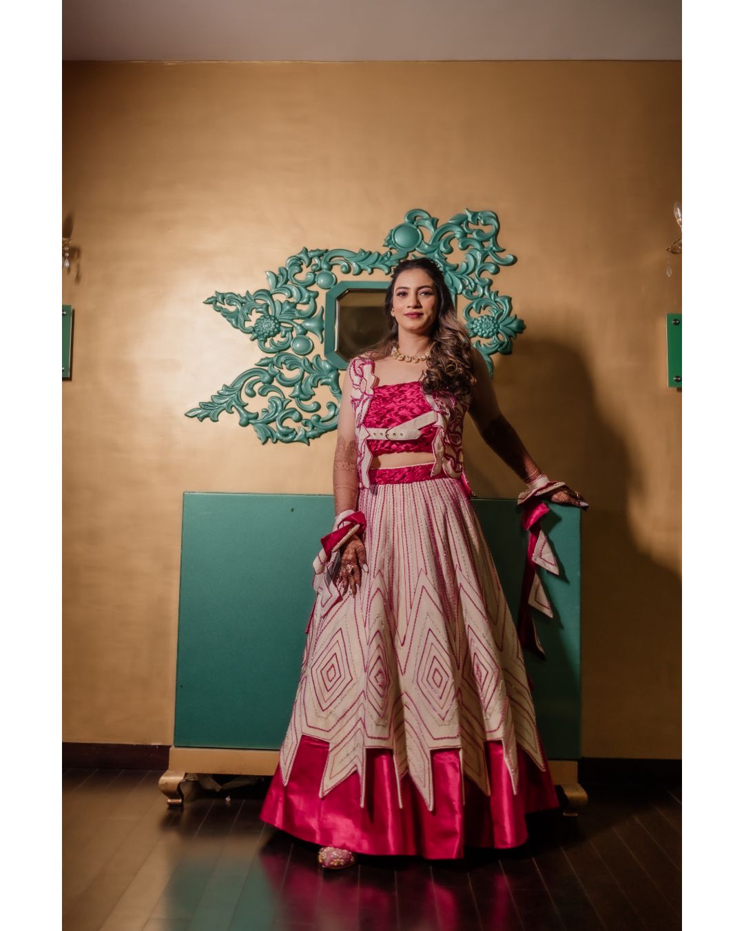 Ivory n fuscia pink lehanga