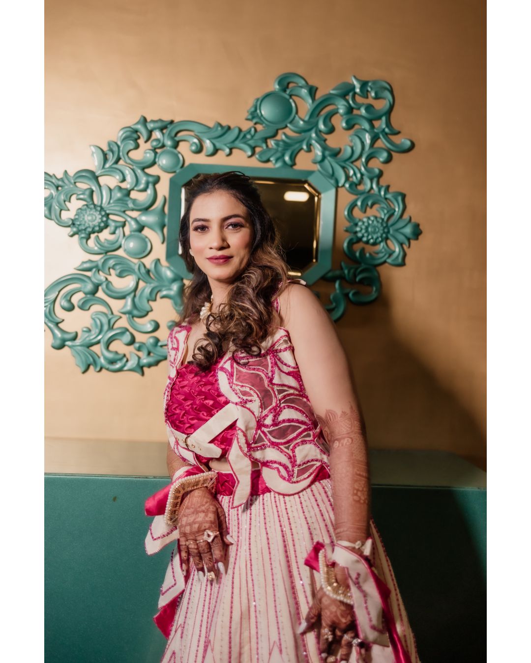 Ivory n fuscia pink lehanga