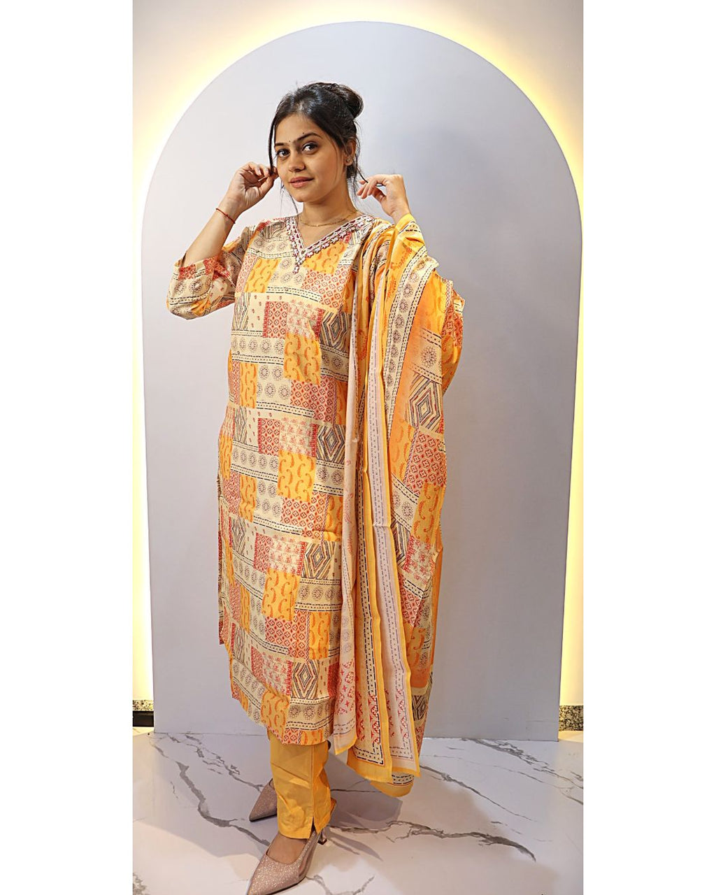 Yellow orange 3 Piece Dress