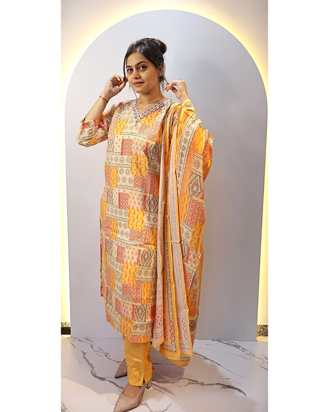 Yellow orange 3 Piece Dress