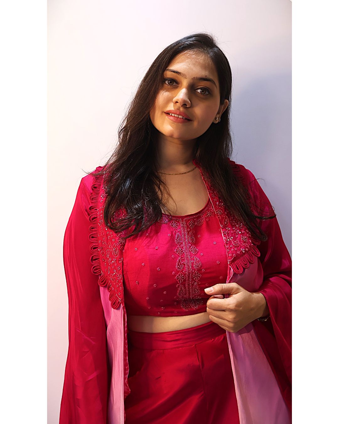 Fuscia Pink Long shrug-style jacket Indowstern