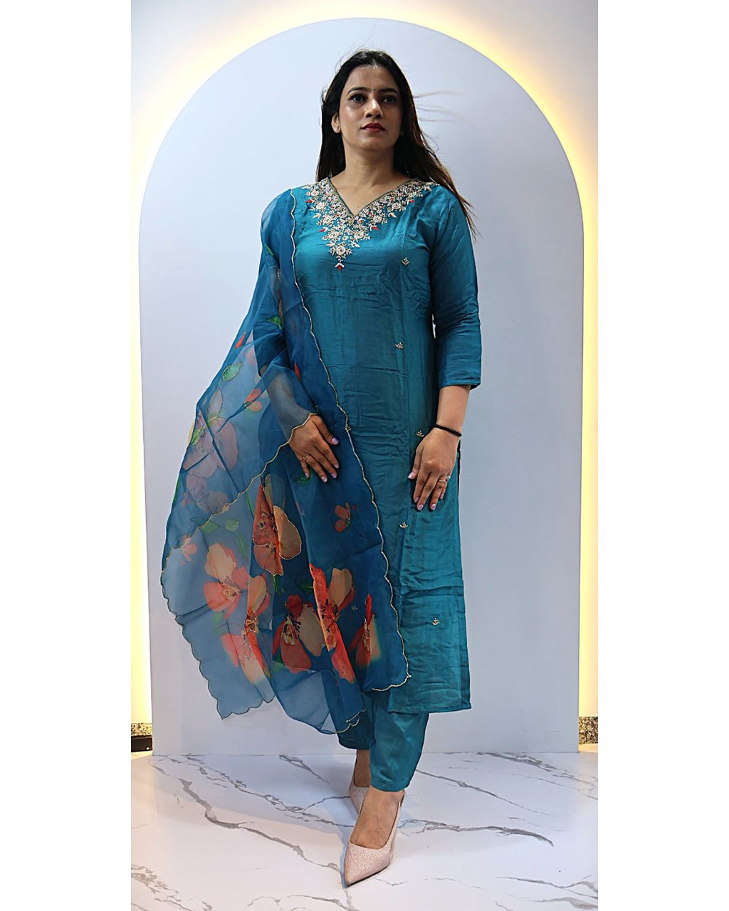 Peacock Blue 3 Piece Dress