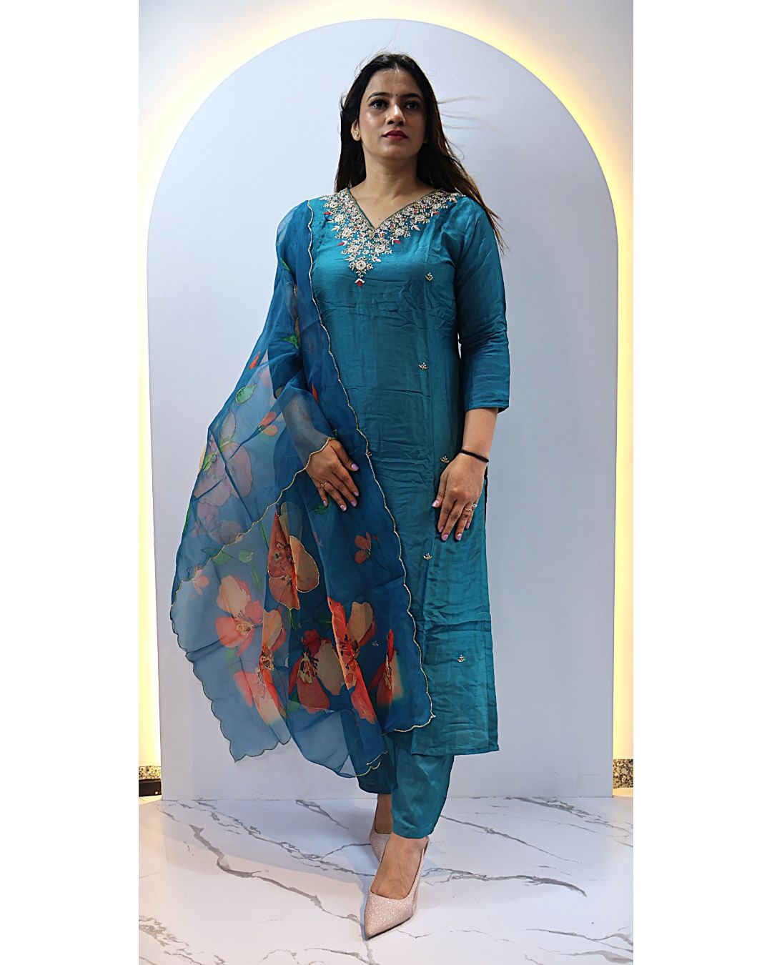 Peacock Blue 3 Piece Dress