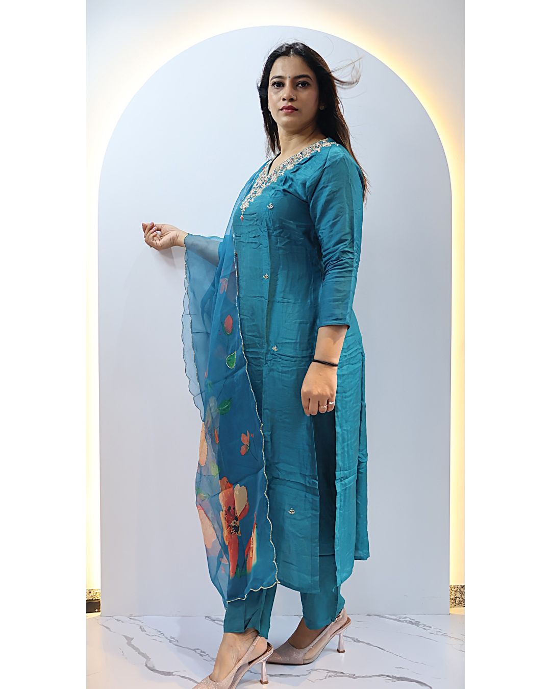 Peacock Blue 3 Piece Dress