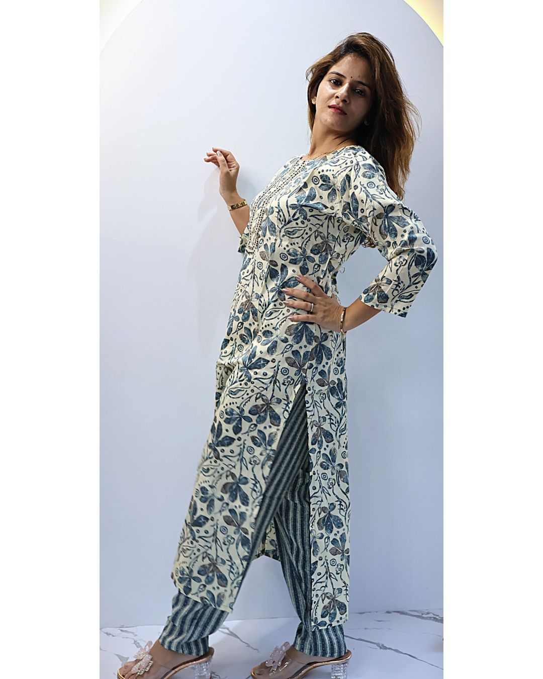 White and Blue 2 piece Tunic set