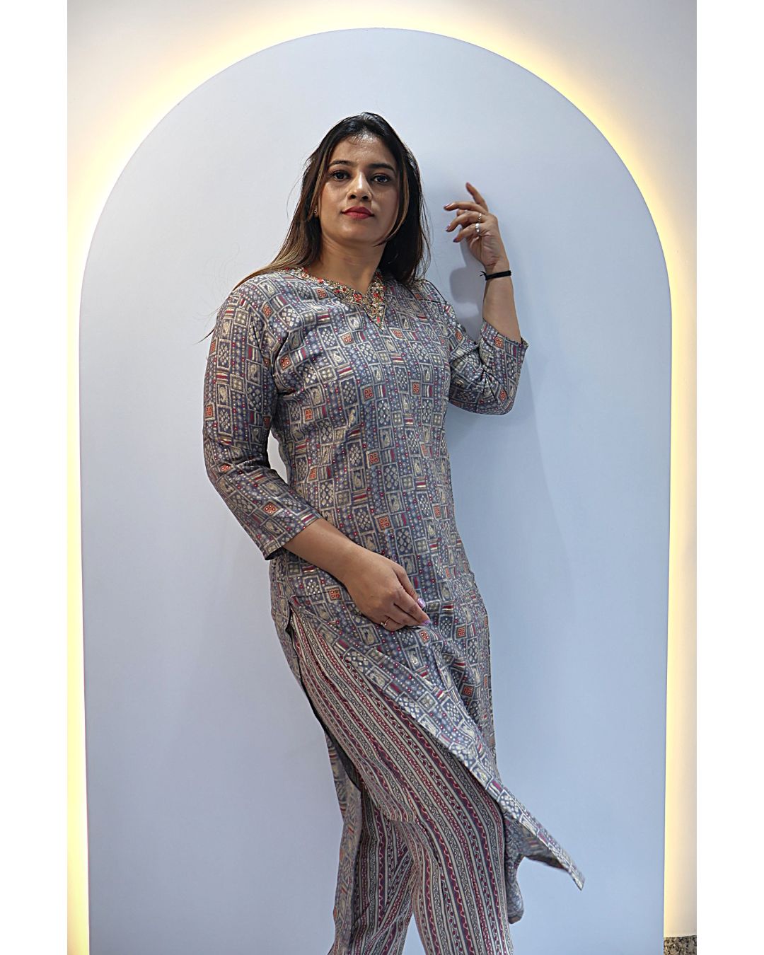 Grey Geometric piece set Tunic Set