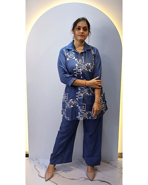 Blue Denim with White thread Co-ord set