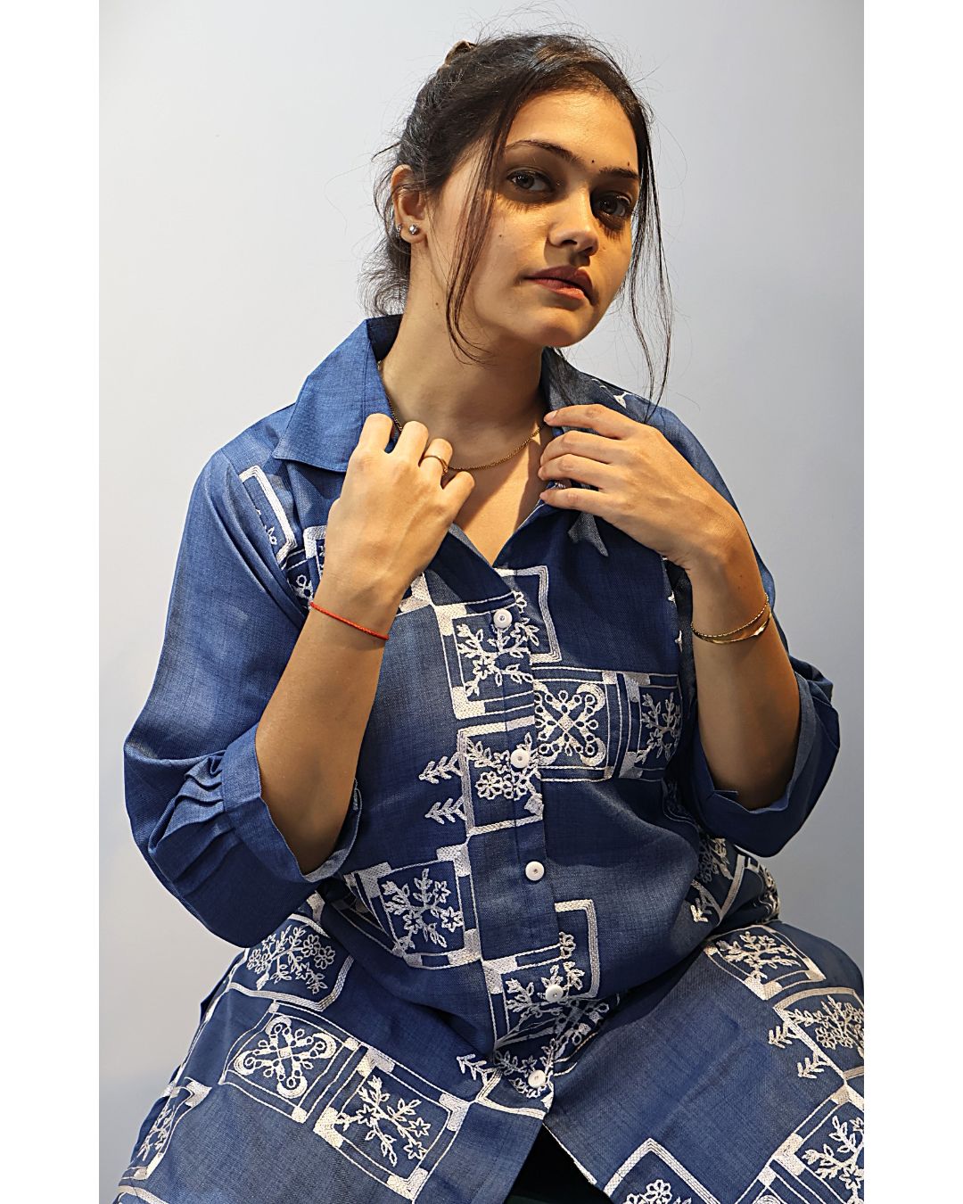 Blue Denim with White thread Co-ord set