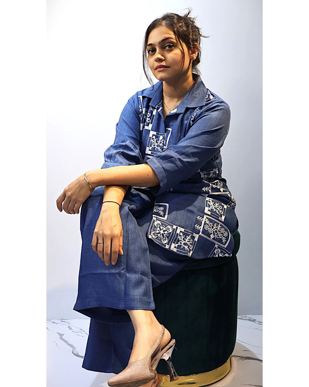 Blue Denim with White thread Co-ord set