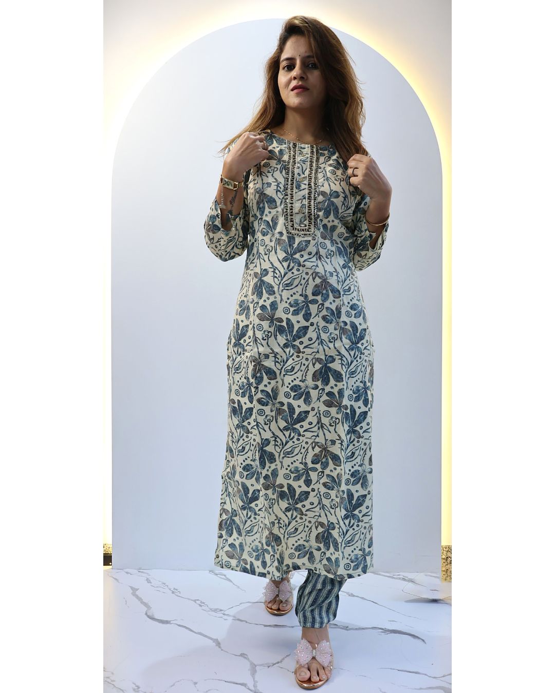White and Blue 2 piece Tunic set