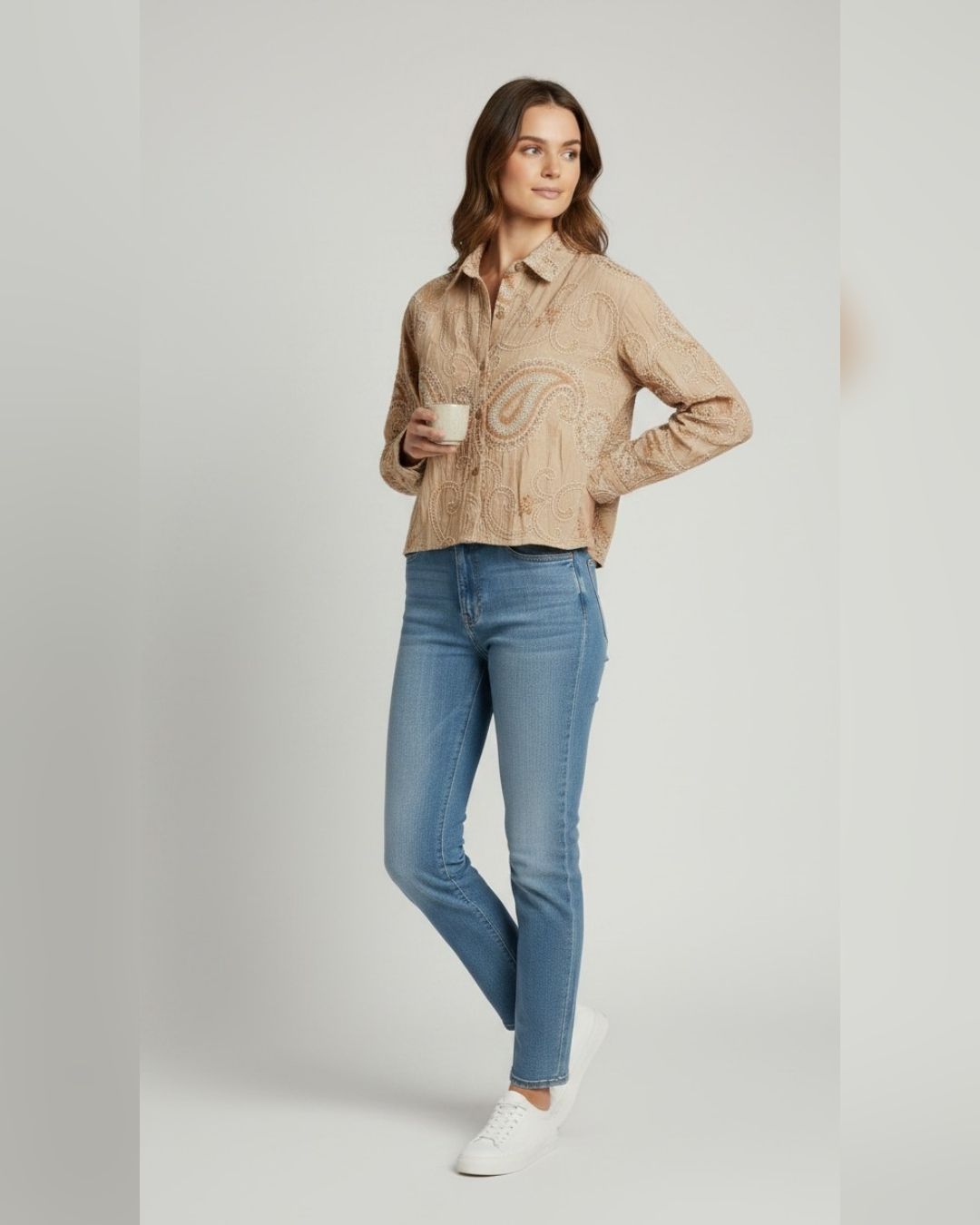 Collar Shirt with Thread Work