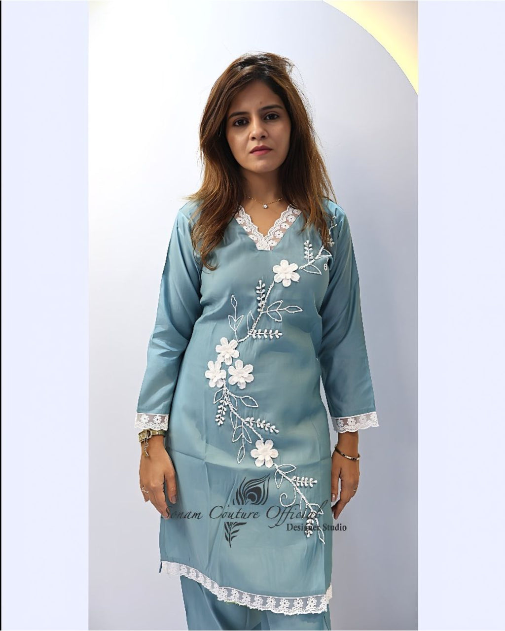 Blue with white work Co-ord set