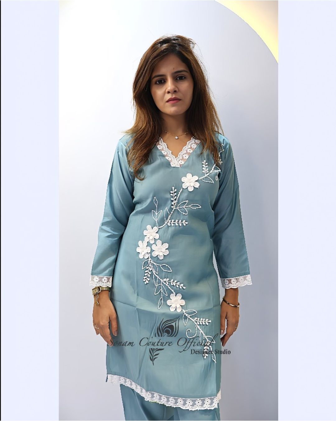 Blue with white work Co-ord set