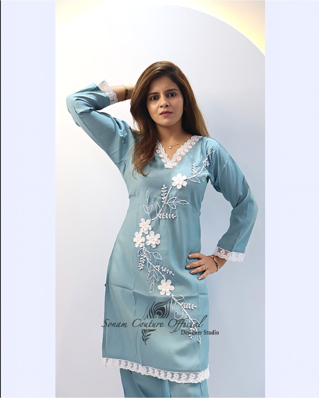 Blue with white work Co-ord set